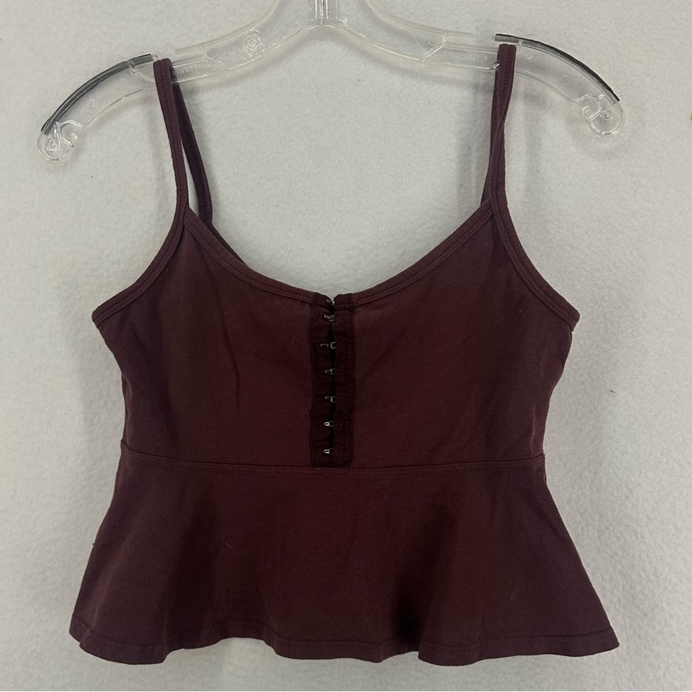Truly Madly Deeply Cropped Babydoll Tank Top Womens Medium Maroon Red